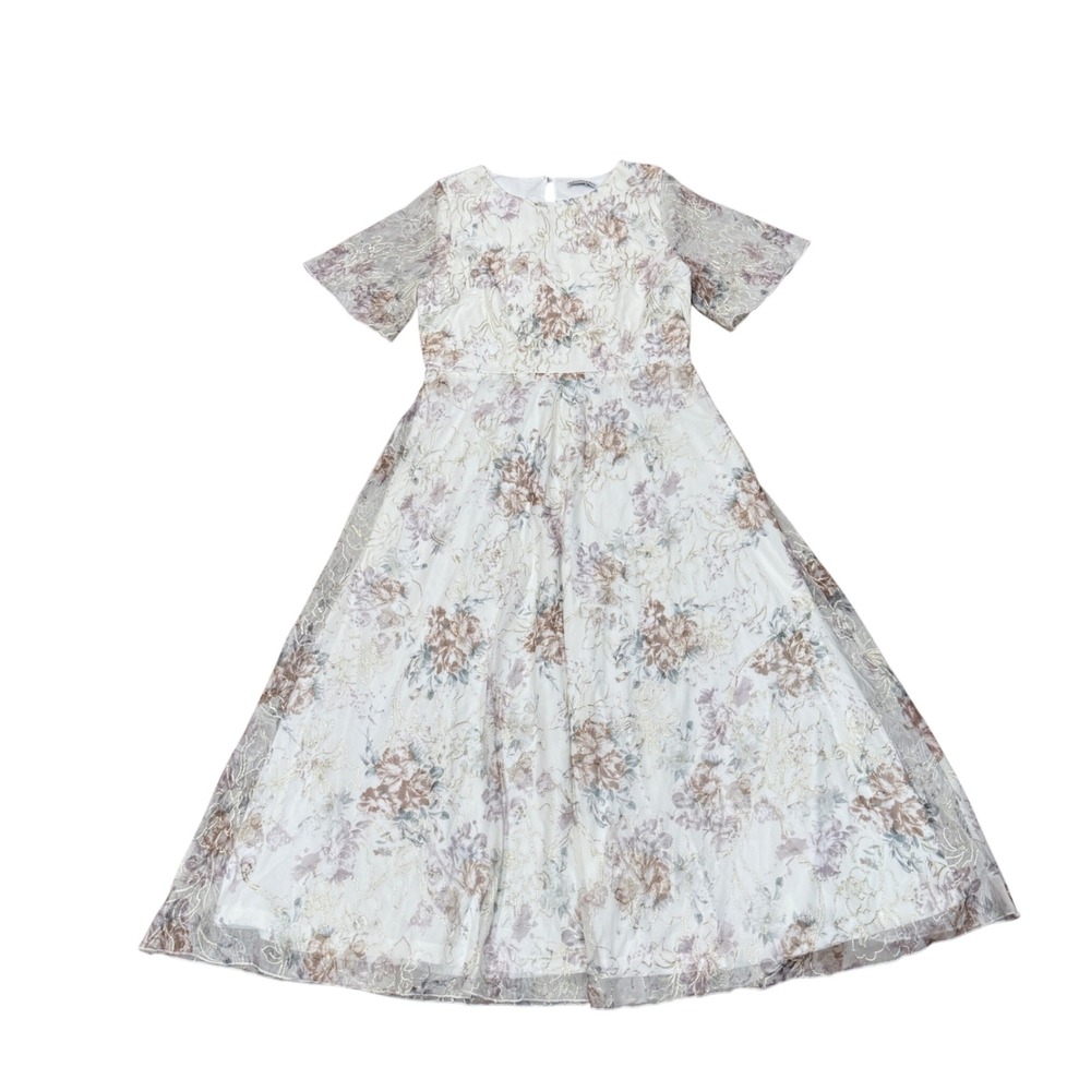 Baltic Born Floral Embroidered Mesh Maxi Dress Large L Cocktail Wedding Guest